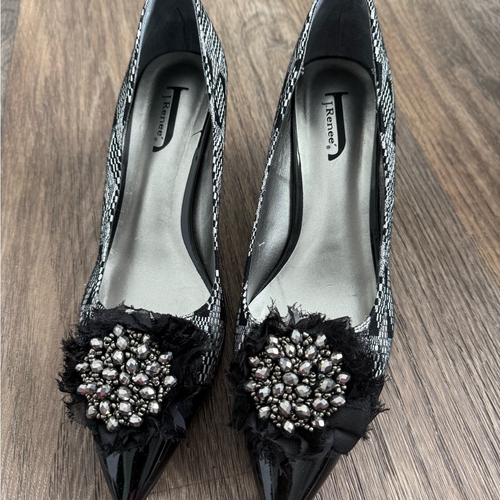 J.Renee Black and White Heels with Embellished Toe